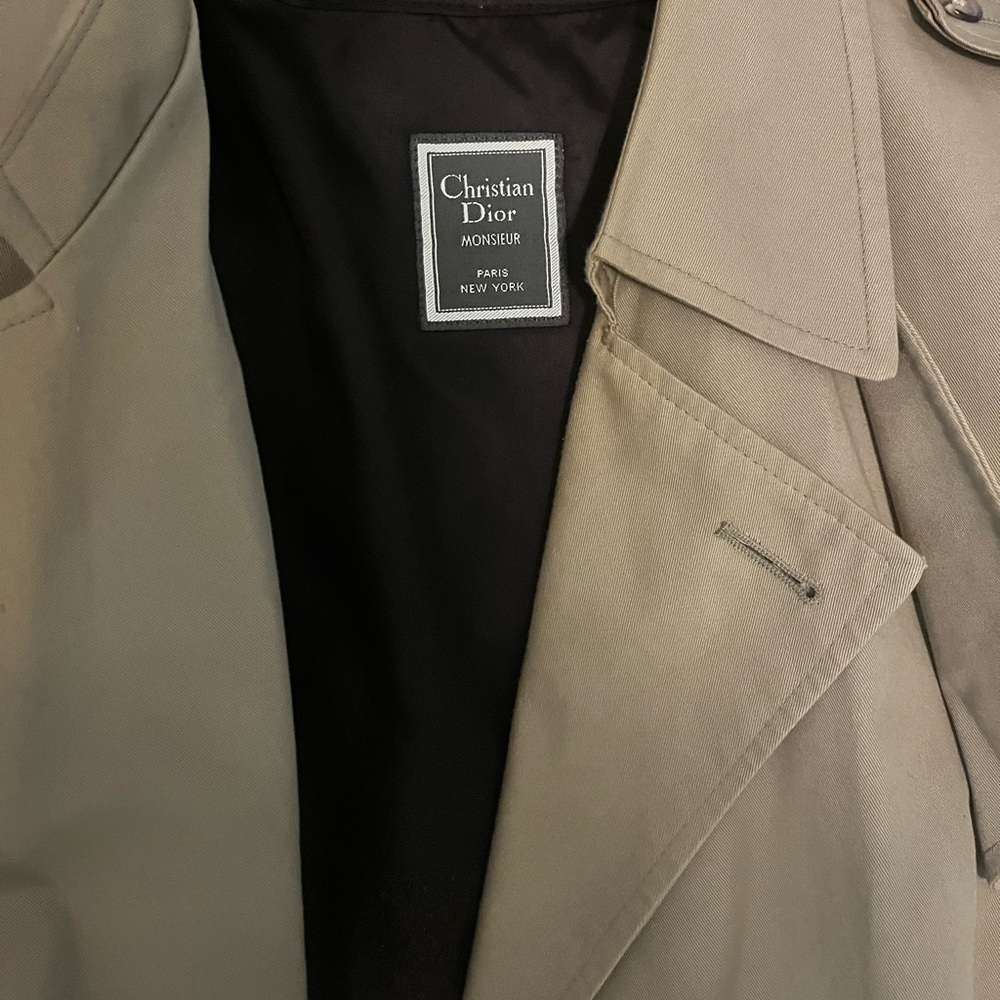 Vintage Christian Dior Long Double Breasted Light tan Trench Coat 44R - Picture 8 of 11